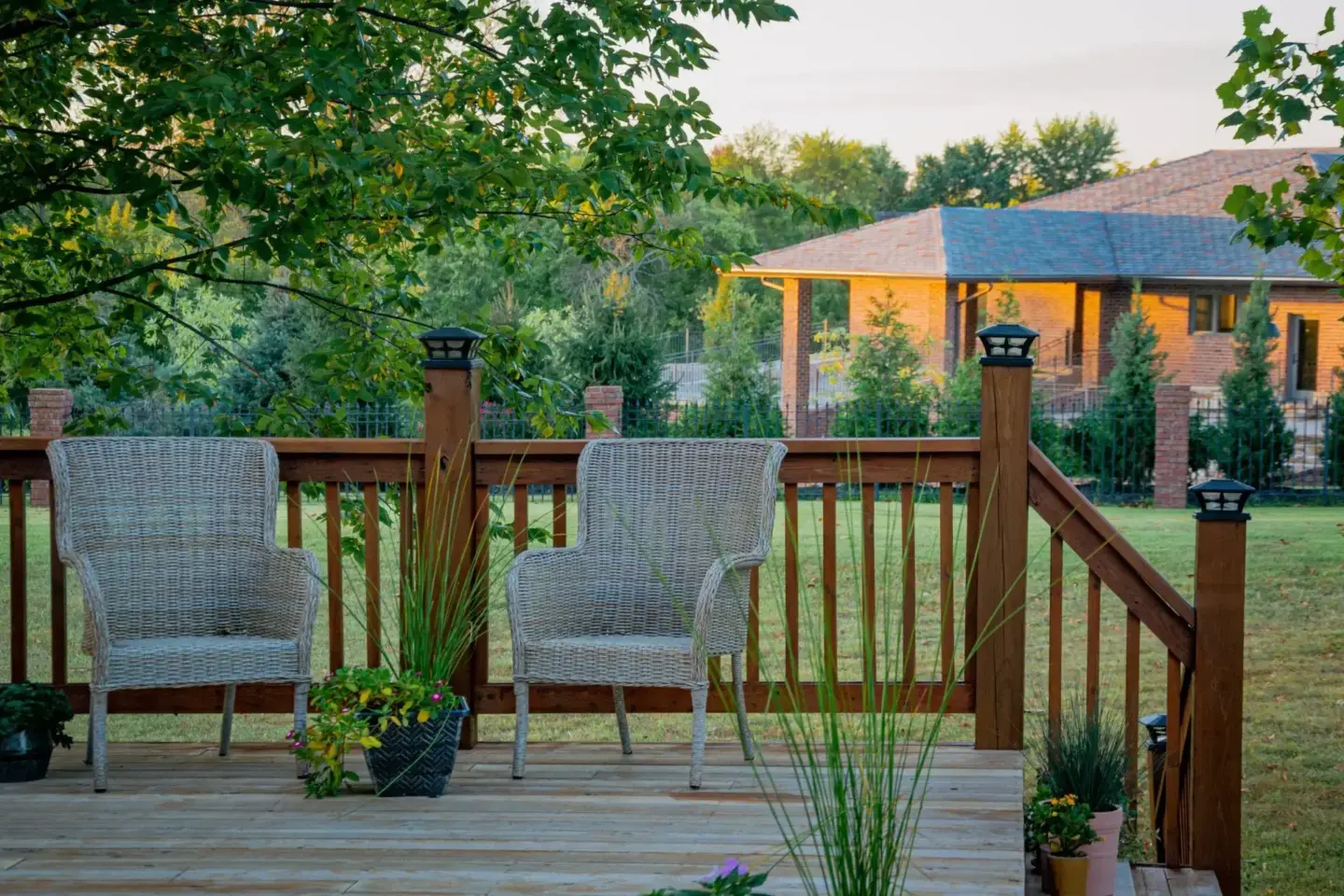 Scenic view of two comfortable chairs on a patio